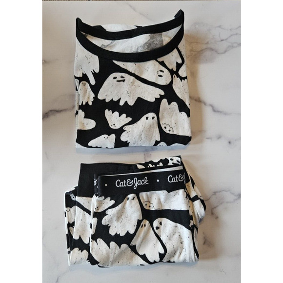 Cat & Jack Halloween Pajamas Boys Girls 10 Ghost PJ Set Unisex Shirt Pants New - Picture 4 of 9